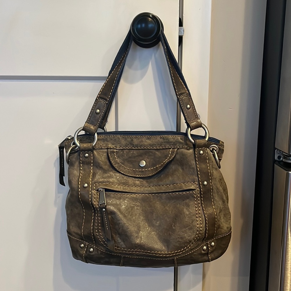 Leather fossil shoulder bag